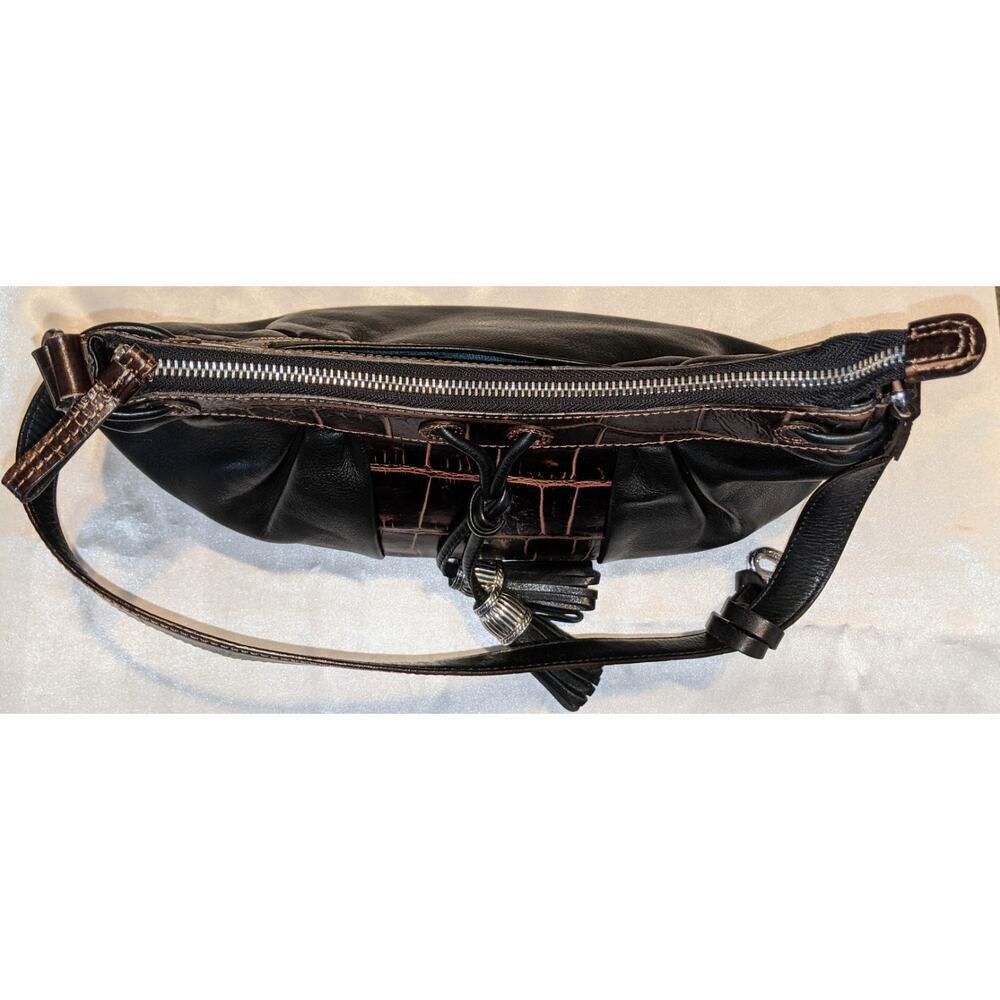 Brighton Croc Embossed Leather Hobo Shoulder Bag Handbag Black/Brown EUC 8x12x3 - Picture 9 of 12